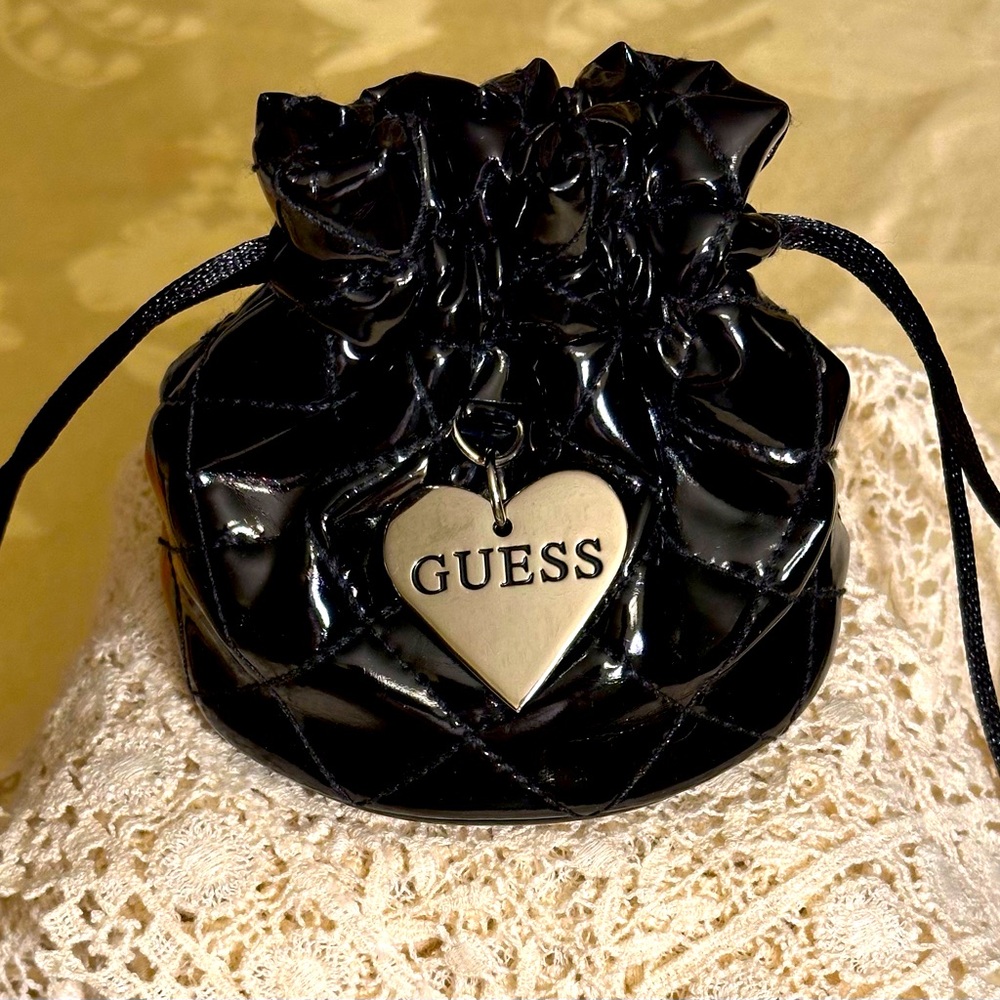 Adorable! GUESS Black Quilted Drawstring Pouch